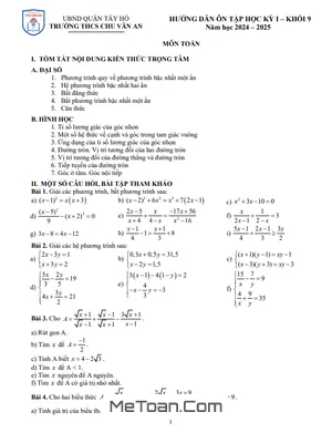 Ôn Tập Học Kì 1 Toán 9 Năm 2024 - 2025 Trường THCS Chu Văn An - Hà Nội