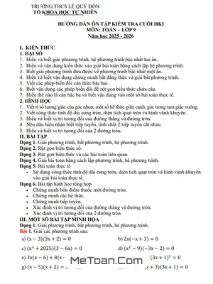 Ôn Tập Cuối Học Kì 1 Môn Toán 9 (2025 – 2026): Đề Cương Trường THCS Lê Quý Đôn – Phú Thọ