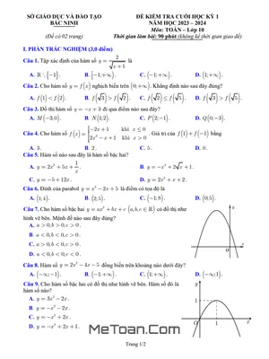 Đề kiểm tra cuối kỳ 1 Toán 10 năm 2023 – 2024 sở GD&ĐT Bắc Ninh