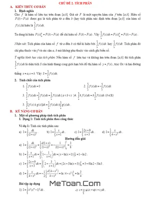 Tóm Tắt Lý Thuyết Và Bài Tập Trắc Nghiệm Tích Phân