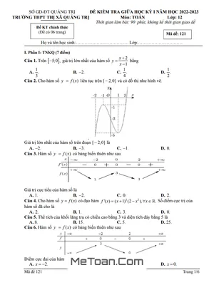 Đề Thi Giữa Kỳ 1 Toán 12 Năm 2022-2023 Trường THPT Thị Xã Quảng Trị