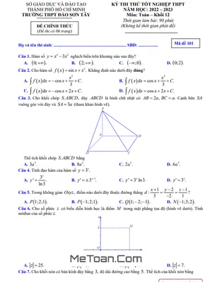 Đề thi thử THPT Quốc gia 2023 môn Toán trường THPT Đào Sơn Tây - TP.HCM