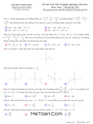 Đề Thi Thử THPT Quốc Gia 2017 Môn Toán Khối Chuyên THPT Đại Học Khoa Học Huế