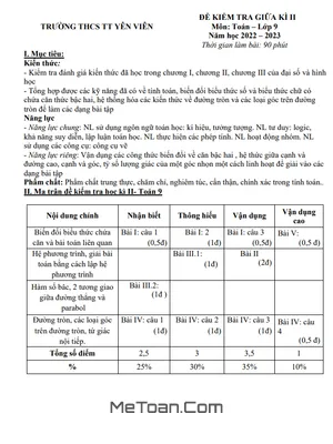 Đề Thi Giữa Kì 2 Môn Toán Lớp 9 Năm 2022 - 2023 Trường THCS TT Yên Viên - Hà Nội