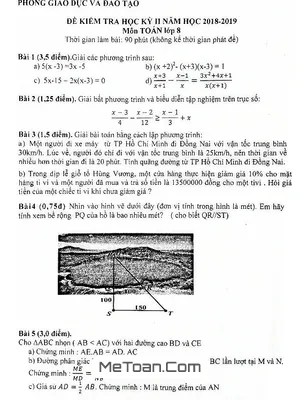 Đề thi học kỳ 2 Toán lớp 8 năm 2018 - 2019 phòng GD&ĐT Phú Nhuận - TP.HCM