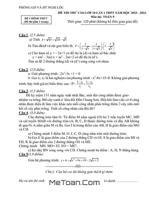 Đề thi thử Toán vào lớp 10 lần 1 năm 2023 - 2024 trường THCS Nghi Phong - Nghệ An