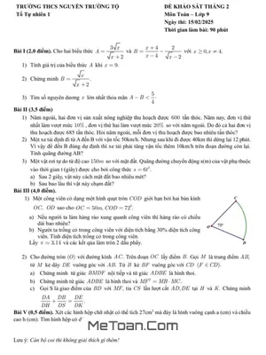 Đề khảo sát Toán 9 tháng 2 năm 2025 trường THCS Nguyễn Trường Tộ - Hà Nội