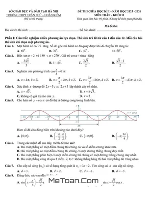 Đề Kiểm Tra Giữa Học Kì 1 Môn Toán Lớp 11 Năm 2025-2026 THPT Trần Phú, Hà Nội