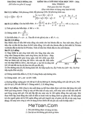 Đề thi cuối học kì 1 Toán 9 năm 2025 – 2026 trường THCS Đống Đa – Hà Nội