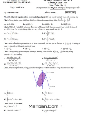 Đề Giữa Học Kỳ 2 Toán 12 THPT Gia Bình 1 - Bắc Ninh (2025-2026)