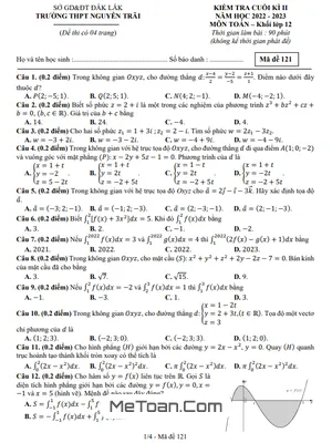 Đề thi cuối kì 2 Toán 12 năm 2022 - 2023 trường THPT Nguyễn Trãi - Đắk Lắk