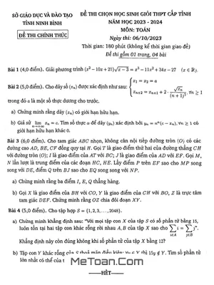 Đề thi học sinh giỏi Toán THPT cấp tỉnh Ninh Bình năm học 2023 - 2024