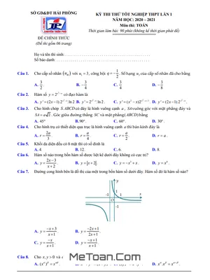 Đề thi thử Toán tốt nghiệp THPT 2021 lần 1 trường chuyên Trần Phú – Hải Phòng