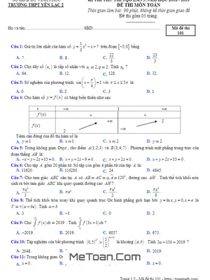 Đề thi thử Toán THPTQG 2019 lần 3 trường THPT Yên Lạc 2 – Vĩnh Phúc