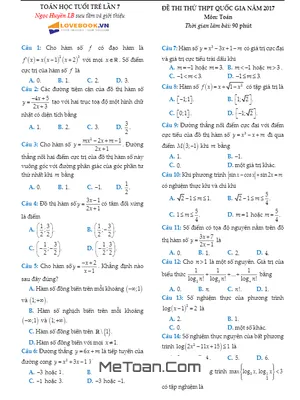 Đề Thi Thử THPT Quốc Gia 2017 Môn Toán - Tạp Chí Toán Học Tuổi Trẻ Lần 7