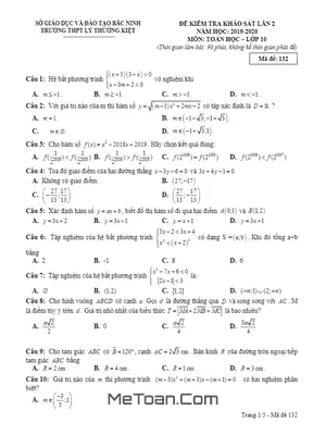 Đề khảo sát Toán 10 lần 2 năm 2019-2020 trường THPT Lý Thường Kiệt - Bắc Ninh