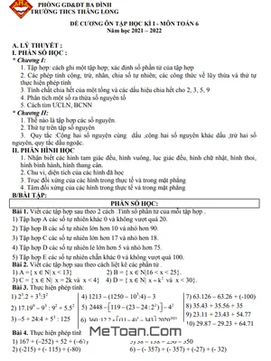 Đề Cương Ôn Tập Học Kì 1 Toán 6 Năm 2021 - 2022 Trường THCS Thăng Long - Hà Nội