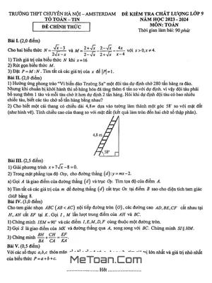 Đề kiểm tra Toán 9 năm 2023 - 2024 trường THPT chuyên Hà Nội - Amsterdam