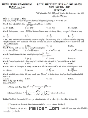 Đề thi thử Toán vào lớp 10 lần 1 năm 2024 - 2025 phòng GD&ĐT Hải Hậu - Nam Định