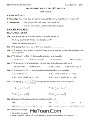 Ôn Tập Giữa Kì 1 Toán 6 Năm 2024 - 2025 Trường THCS Thành Công - Hà Nội