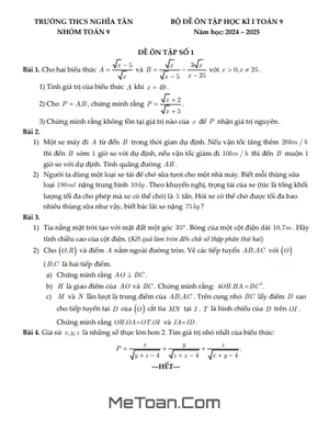 Bộ Đề Ôn Tập Học Kì 1 Toán 9 Năm 2024 - 2025 Trường THCS Nghĩa Tân - Hà Nội