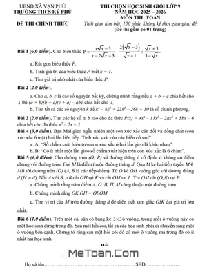 Đề Thi Chọn Học Sinh Giỏi Toán 9 Năm Học 2025-2026 Trường THCS Ký Phú – Thái Nguyên