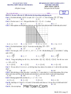 Đề Khảo Sát Toán 10 Lần 1 Năm Học 2025 – 2026 Trường THPT Thuận Thành 1 – Bắc Ninh
