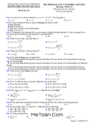 Đề thi KSCL Toán 11 lần 3 năm 2019 - 2020 trường THPT Nguyễn Viết Xuân - Vĩnh Phúc