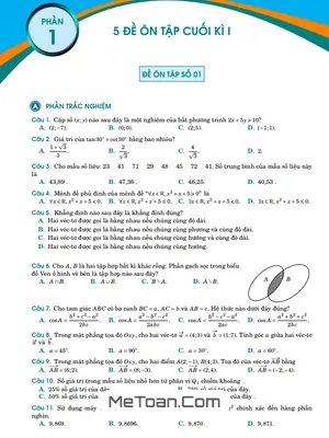 Tuyển Tập 05 Đề Thi Thử Cuối Học Kì 1 Môn Toán 10 Có Đáp Án