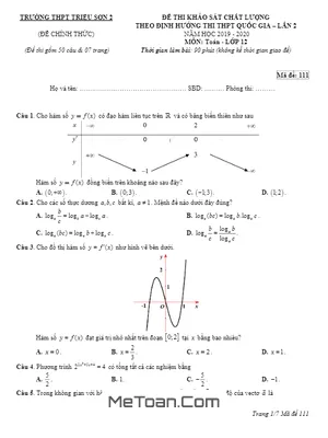 Đề KSCL Toán 12 Lần 2 Ôn Thi THPT QG 2020 Trường Triệu Sơn 2 - Thanh Hóa