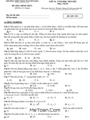 Đề thi Toán 10 cuối kỳ 2 năm 2022 - 2023 trường THPT Trần Nguyên Hãn - Hải Phòng