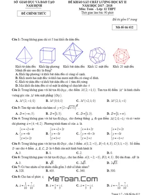 Đề KSCL học kỳ 2 Toán 12 năm học 2017 - 2018 sở GD&ĐT Nam Định