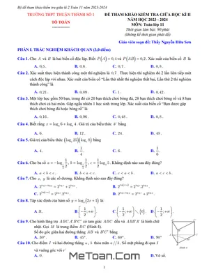 Bộ Đề Tham Khảo Giữa Kì 2 Toán 11 Năm 2023 - 2024 Trường Thuận Thành 1 - Bắc Ninh