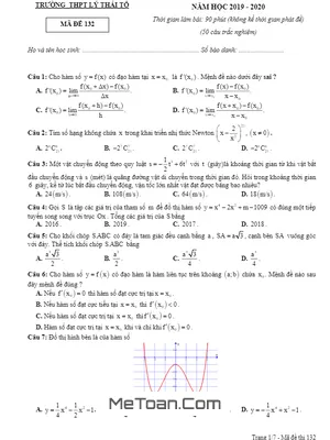 Đề thi thử HSG Toán 12 lần 1 năm 2019 - 2020 trường Lý Thái Tổ - Bắc Ninh