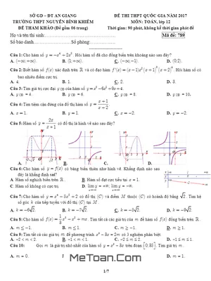 Đề Thi Tham Khảo THPT Quốc Gia 2017 Môn Toán Trường THPT Nguyễn Bỉnh Khiêm - An Giang
