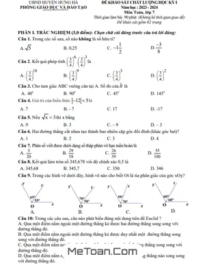 Đề học kì 1 Toán 7 năm 2023 - 2024 phòng GD&ĐT Hưng Hà - Thái Bình