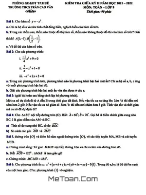 Đề thi giữa kỳ 2 Toán 9 năm 2021-2022 trường THCS Trần Cao Vân - TT Huế