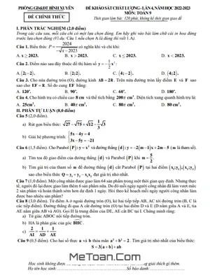 Đề khảo sát Toán 9 lần 4 năm 2022 - 2023 phòng GD&ĐT Bình Xuyên - Vĩnh Phúc