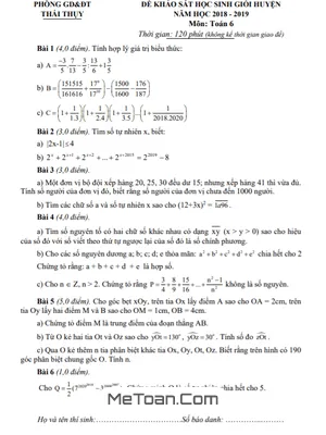 Đề khảo sát HSG huyện Toán 6 năm 2018 - 2019 phòng GD&ĐT Thái Thụy - Thái Bình
