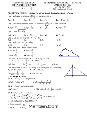 Đề Thi Giữa Học Kì 1 Toán 9 Năm 2022 - 2023 Trường THCS Ngọc Thụy - Hà Nội