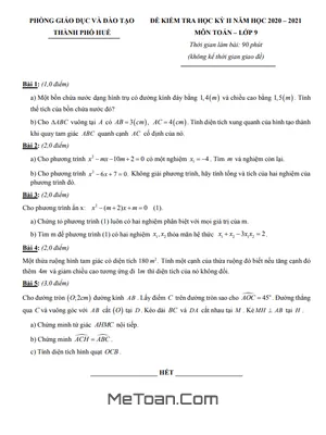 Đề thi HK2 Toán 9 năm 2020 - 2021 phòng GD&ĐT thành phố Huế