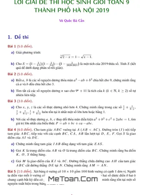 Đề thi chọn HSG Toán 9 năm học 2018 - 2019 Sở GD&ĐT Hà Nội