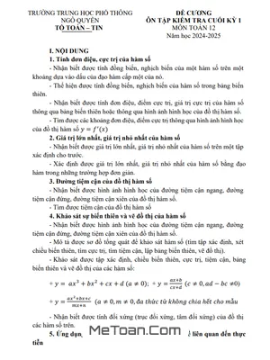 Đề Cương Ôn Tập Cuối Kỳ 1 Toán 12 Năm 2024 - 2025 Trường THPT Ngô Quyền – Đà Nẵng