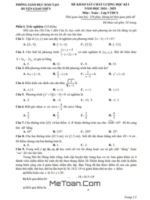 Đề thi học kì 1 Toán 9 năm 2024 - 2025 phòng GD&ĐT Giao Thủy - Nam Định