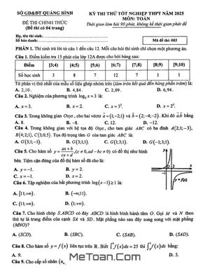 Đề thi thử tốt nghiệp THPT năm 2025 môn Toán sở GD&ĐT Quảng Bình