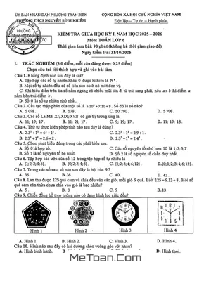 Đề thi Giữa Học Kỳ 1 Toán 6 năm 2025-2026 THCS Nguyễn Bỉnh Khiêm, Đồng Nai
