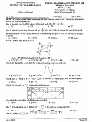 Đề Kiểm Tra Giữa Kì 1 Toán Lớp 12 (2025 – 2026) – THPT Đinh Tiên Hoàng, Ninh Bình