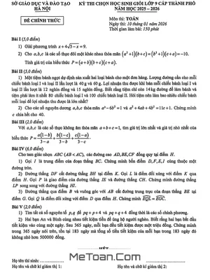 Đề Chọn Học Sinh Giỏi Toán 9 Năm Học 2025 – 2026 Sở GD&ĐT Hà Nội