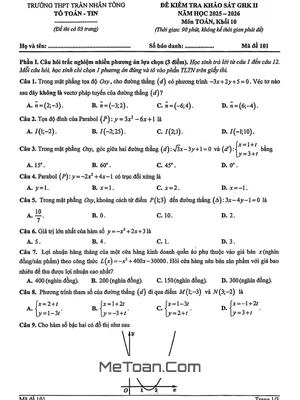 Đề Thi Giữa Kì 2 Môn Toán 10 Năm Học 2025 – 2026 Trường THPT Trần Nhân Tông – Hà Nội