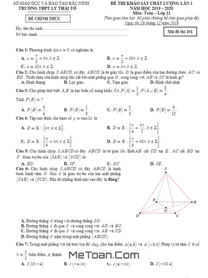 Đề thi KSCL Toán 11 lần 1 năm 2019 – 2020 trường THPT Lý Thái Tổ – Bắc Ninh